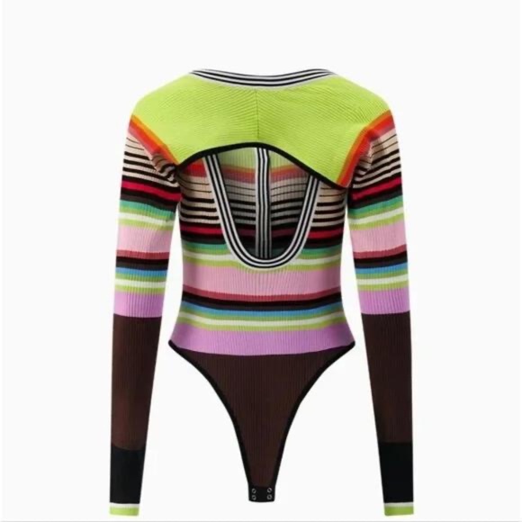 CHRISTOPHER JOHN ROGERS | Racer Front Bodysuit with Bolero stripes - Picture 3 of 9